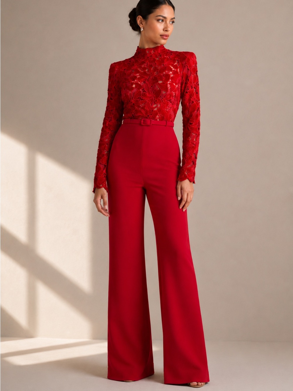 Nadine Merabi Eleanor Red Wide Leg Jumpsuit